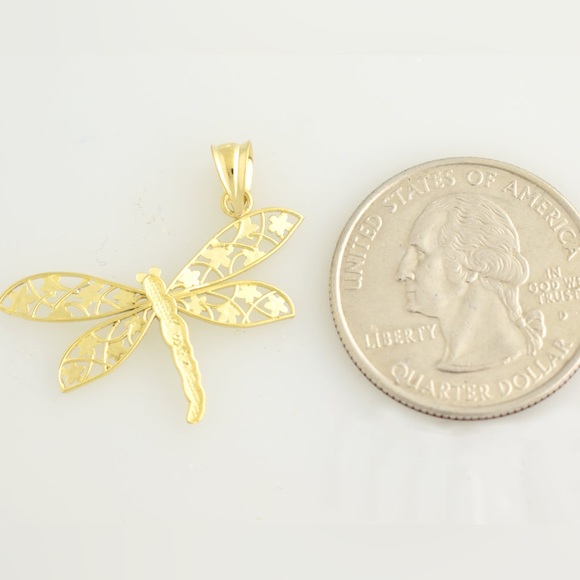 🆕 14k Solid Yellow/White Gold Dragonfly Pendant Diamond Cut - Picture 12 of 13